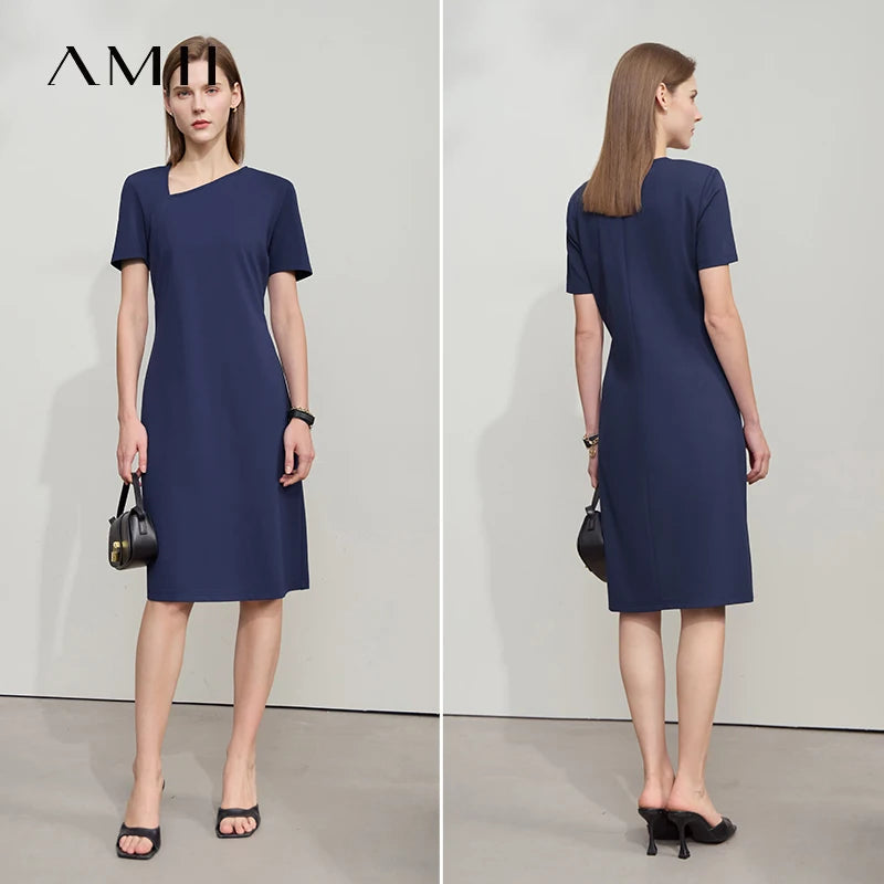 Amii Minimalist Casual Dress Women 2025 Summer New Office Lady Fitted Knit Waist Solid Color Stretch Airy Dresses 12542258