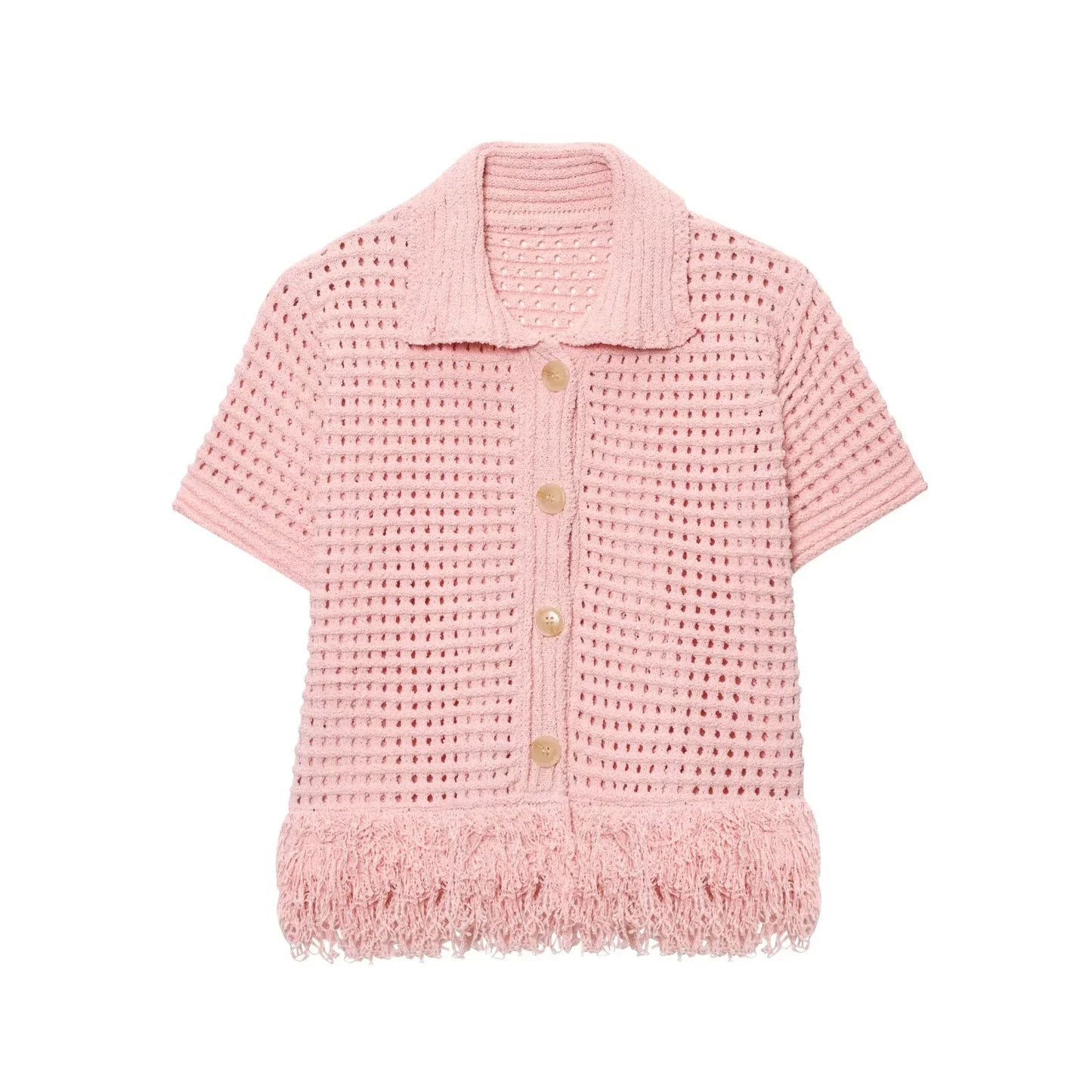 Elegant Knitted Tassel Suit - Chic Turndown Collar