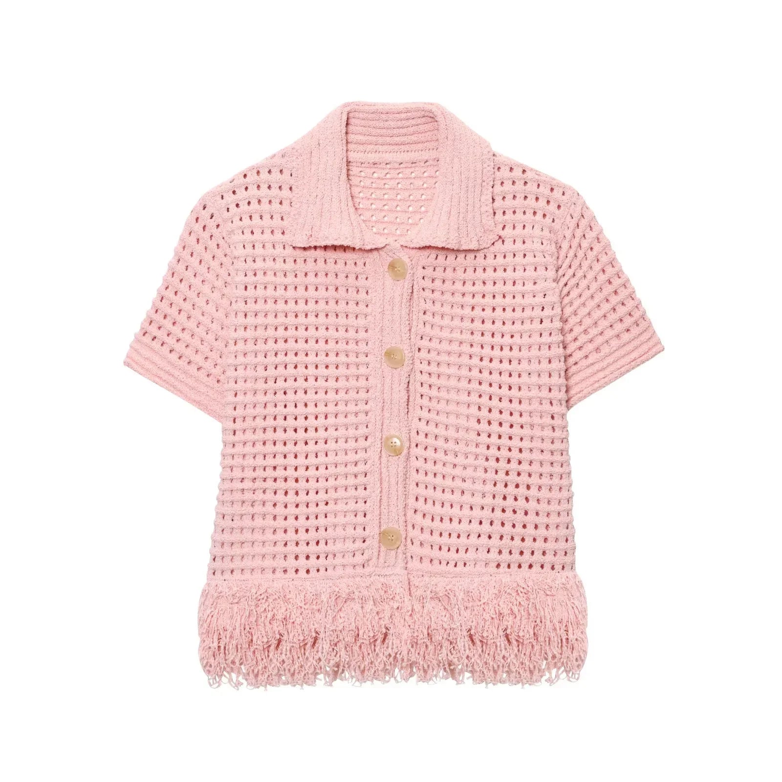 Elegant Knitted Tassel Suit - Chic Turndown Collar