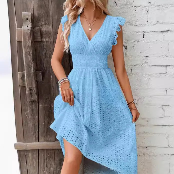 Elegant V-Neck Lace Beach Dress