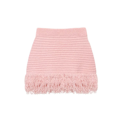 Elegant Knitted Tassel Suit - Chic Turndown Collar