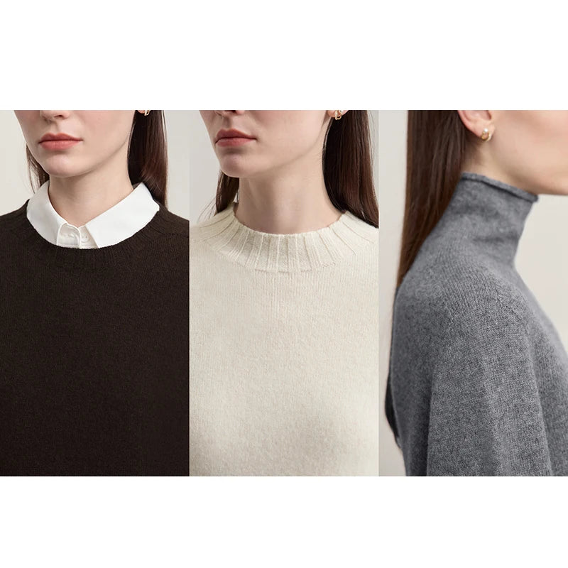 AMII Women's Sweater 100% Wool 2025 Autumn New  Long Sleeve Tops Solid Loose Casual Versatile Sweaters Women's Clothing 12513012