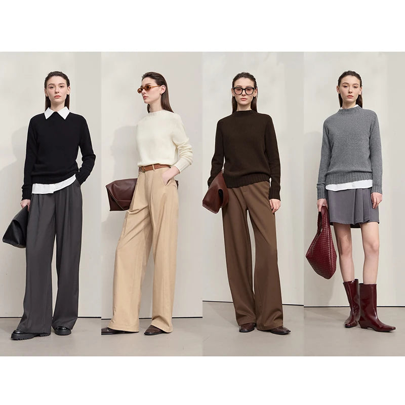 AMII Women's Sweater 100% Wool 2025 Autumn New  Long Sleeve Tops Solid Loose Casual Versatile Sweaters Women's Clothing 12513012