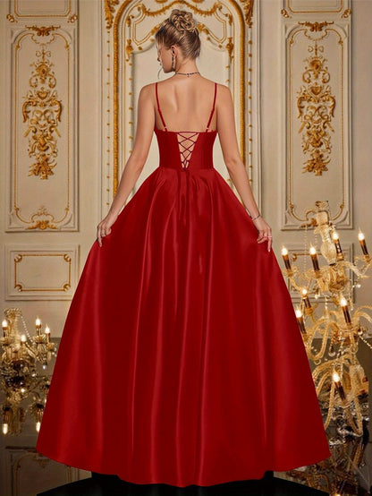 French Backless Spaghetti Strap Evening Dress – Sweetheart Elegance