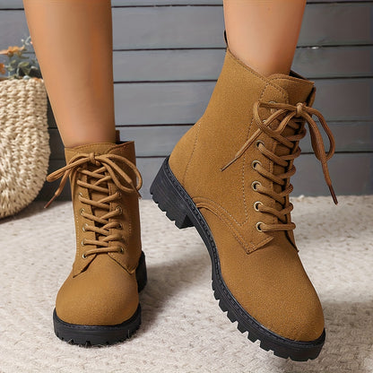 Women'S British Style Black High-Top Ankle Boots - Casual Winter Lace-Up Short Boots with Flat Rubber Sole, Round Toe & Fabric Upper for Casual Attire, Winter Boots, Round Toe Design, Durable Rubber Sole