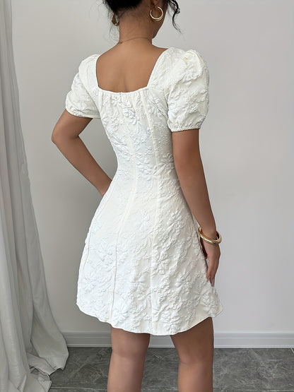 Elegant Floral A-Line Dress – Puff Sleeves & All-Season Chic