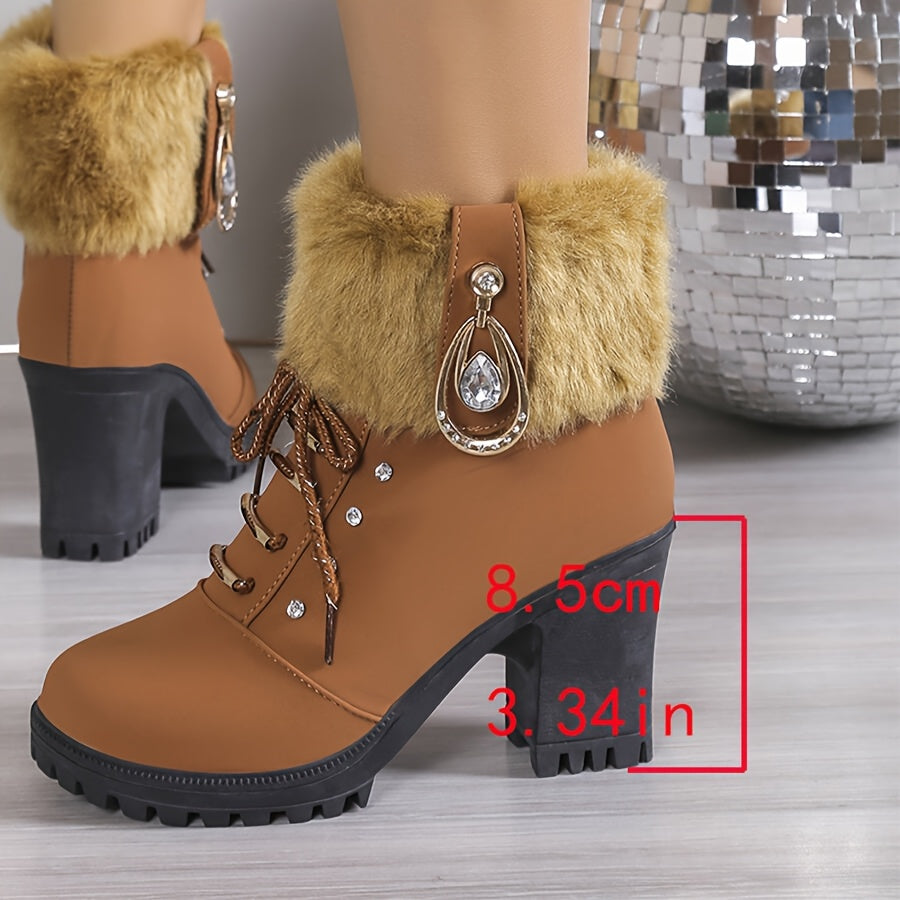 New Fengda Women's Lace-up Heightening Short Boots Women's Fashionable Versatile Solid Color Boots Round Head