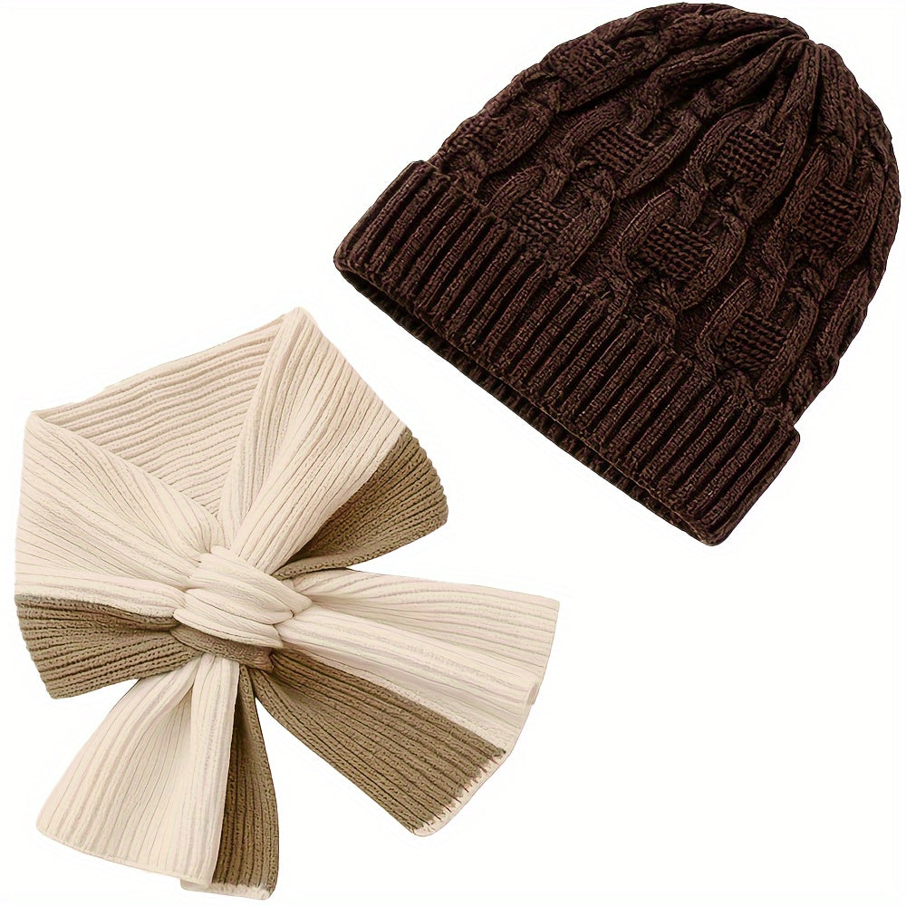 1 Conjunto Elegante de Chapéu e Cachecol de Cor Sólida, Gorro Quente e Moderno de Outono Inverno com Múltiplas Cores Disponíveis, Acessórios de Inverno, Moda de Inverno, Amantes da Moda, Gorro Elegante, Textura Suave, Design Clássico, Cachecol a Combinar, Acessório de Cabeça Aconchegante