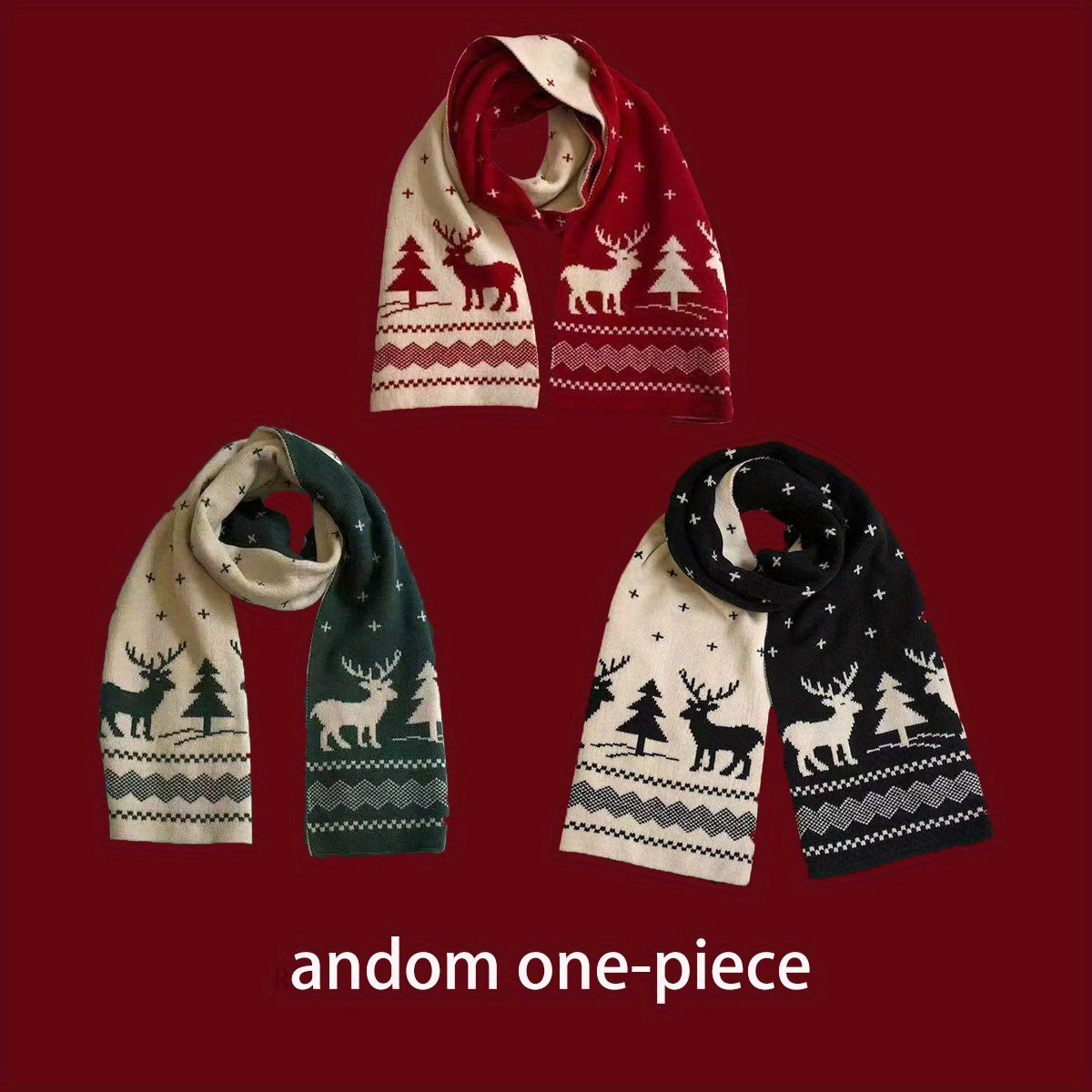 Cachecol Elegante Feminino Vermelho & Árvore de Natal & Rena - Cachecol de Inverno Macio e Quente com Padrões de Flor de Natal & Flocos de Neve, Lavável na Máquina, Presente Festivo de Natal, Perfeito para Roupa de Festa, Cachecol de Natal