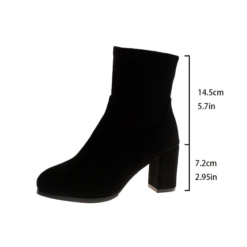 Women'S Chunky Heel Ankle Boots with Side Zipper - Pointed Toe Thick Heel Fabric Upper & Rubber Sole, Solid Color Versatile Booties for Casual & Formal Outfits, Easy On/Off Comfortable High Heel Boots, Formal Footwear, Sleek Boot Design, Durable Traction Footwear, Office Wear, Quality Construction, Stylish Ladies