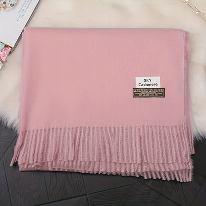 Lenço de Lã Macio e Confortável - Xale Escocês Bohemian Estiloso, Cor Sólida, Quente e à Prova de Vento, Lavável à Mão, Perfeito para Encontros Noturnos, Não Elástico - Presente Elegante!