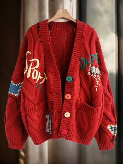 Women's 90.72 KG+ Heavy-Duty Cardigan Jacket - Elegant Collar Button-Front Sweater Coat, Machine Washable Winter Warm Outerwear Uniforms, Office & Casual Wear (Age-Reducing Fit, Red)