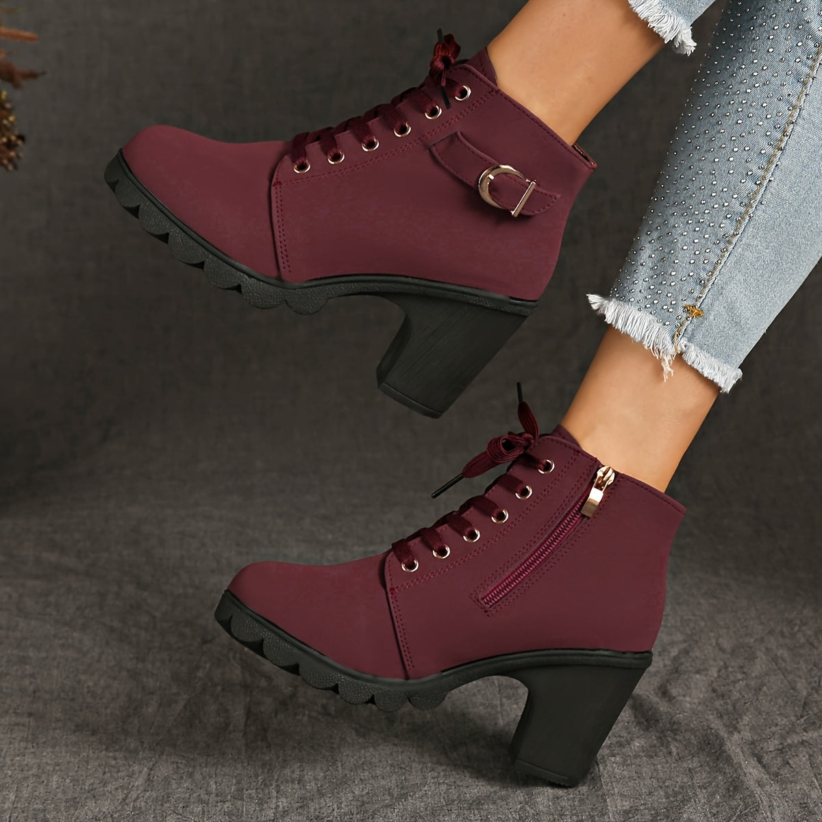 Women's booties - Women's platform wedge boots - non-slip rubber sole - imitation with a zipper closure in the middle heel - all season - winter - party and everyday shoes - inexpensive Women's shoes