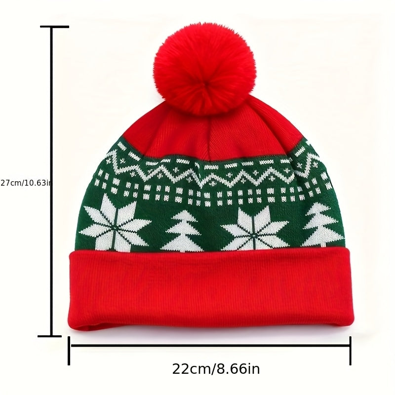 Gorro de Natal com Chapéu de Pai Natal - Gorro de Festa Vermelho e Verde com Design de Estrela-do-Natal e Flocos de Neve, Acrílico Respirável, Ajuste Elástico, Fecho com Cordão, Perfeito para Festas de Natal e Ano Novo, Chapéu de Natal