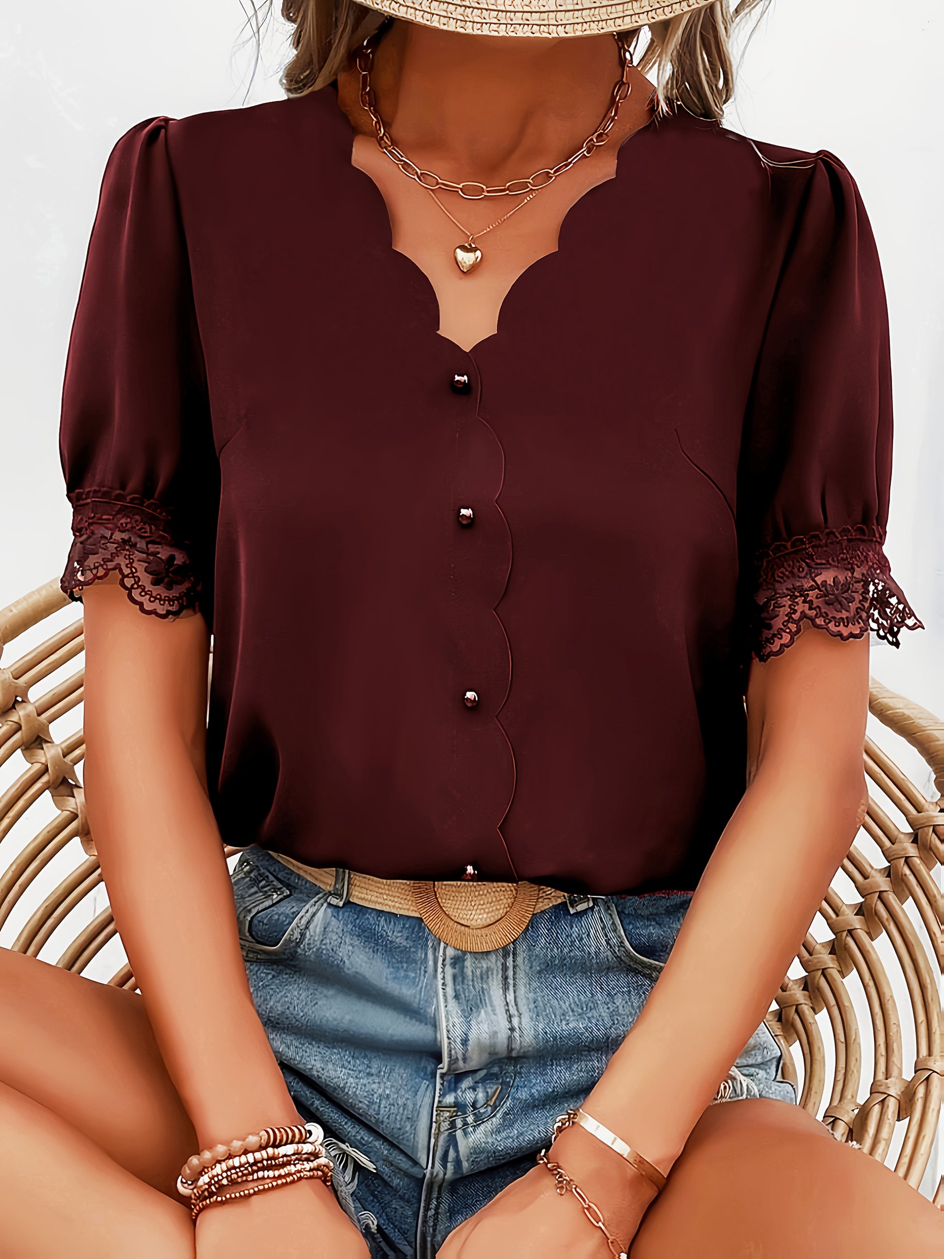 Women's Summer Casual Solid Color V-Neck Short Sleeve Shirt