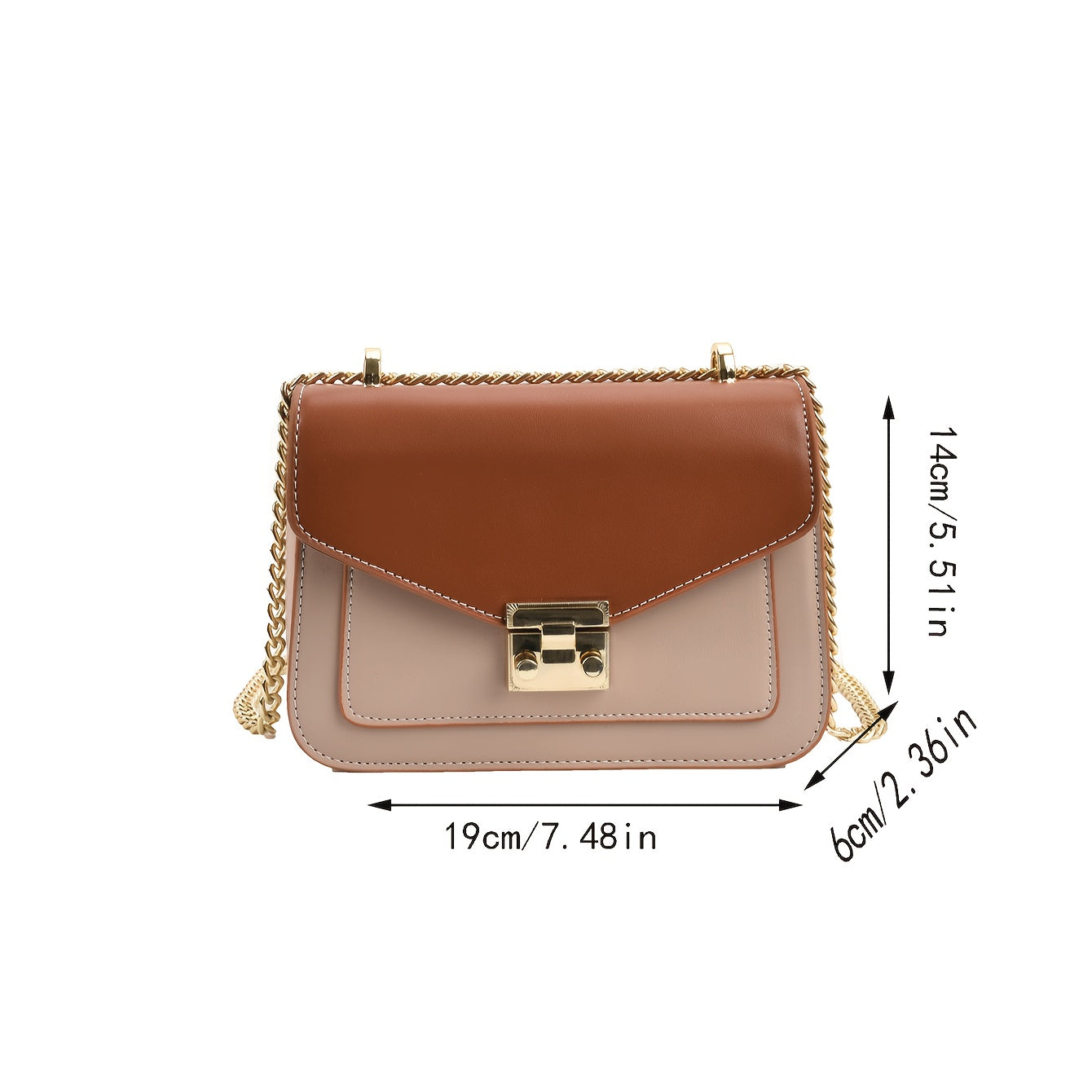 Women'S Mini Turnlock Square Handbag with Golden-Tone Chain Strap - Elegant Beige & Brown Synthetic Mini Crossbody Bag, Golden-Tone Hardware & Turnlock Closure