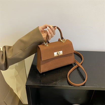 Women'S Elegant Retro Handbag & Crossbody Bag - Glossy / Brown/ Golden-Tone -like Texture, Golden-Tone Hardware & Turn-Lock Closure, Compact Mini Purse For Everyday, Purse, Crossbody Purse For Women, Handbag For Women, Designer Handbag For Women