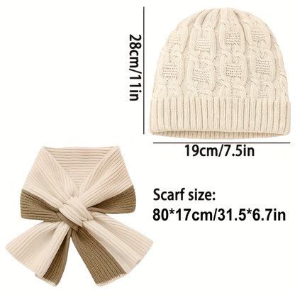 1 Conjunto Elegante de Chapéu e Cachecol de Cor Sólida, Gorro Quente e Moderno de Outono Inverno com Múltiplas Cores Disponíveis, Acessórios de Inverno, Moda de Inverno, Amantes da Moda, Gorro Elegante, Textura Suave, Design Clássico, Cachecol a Combinar, Acessório de Cabeça Aconchegante