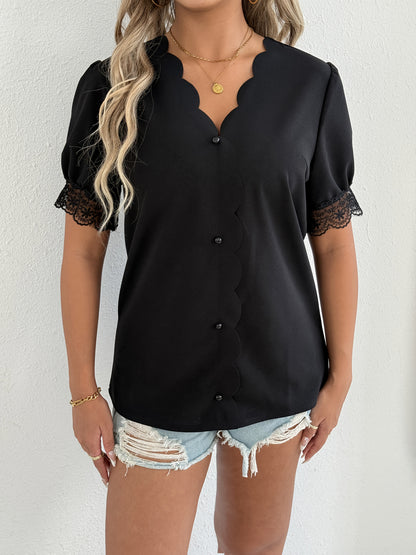 Women's Summer Casual Solid Color V-Neck Short Sleeve Shirt