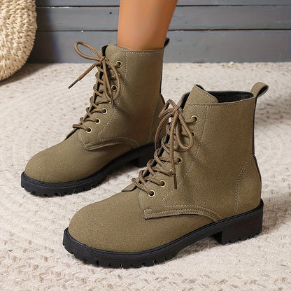 Women'S British Style Black High-Top Ankle Boots - Casual Winter Lace-Up Short Boots with Flat Rubber Sole, Round Toe & Fabric Upper for Casual Attire, Winter Boots, Round Toe Design, Durable Rubber Sole