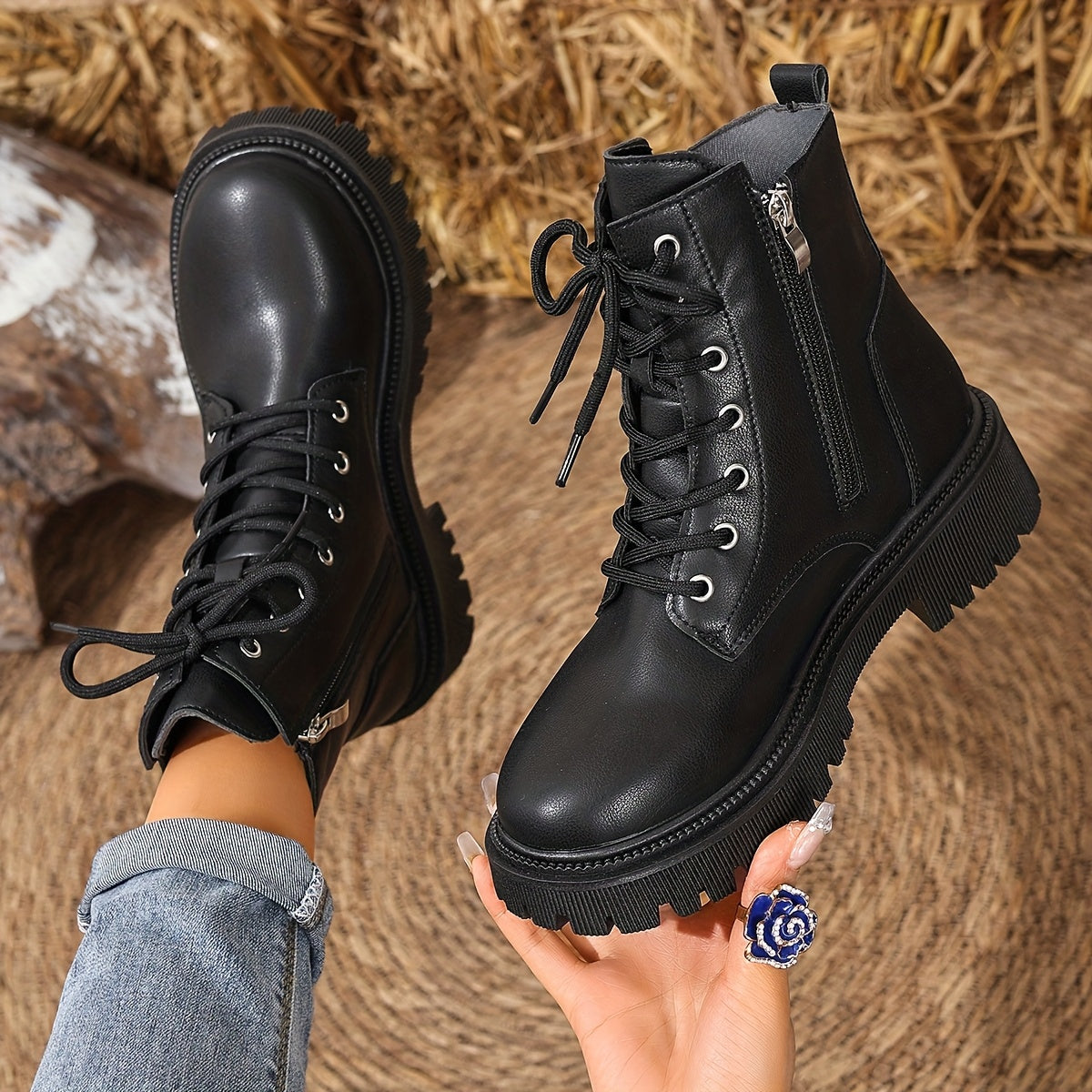 Women'S Chunky Platform Boots - Thick Platform Sole for Height & Stability, Zipper Closure, Synthetic Cover Upper - All-Season Everyday & Formal Boots - Non-Slip Rubber Outsole - Easy-Clean Shoes for Women, Versatile Footwear, Modern Footwear, Durable Construction, Fashionconscious Buyers, Casual Wear, Trendy Footwear, Sturdy Construction, Office Wear, Gothic Boots For Women, Platform Boots For Women, White Gothic Boots, Bootie, Beige Purse And Booties, Beige Moccasin Boots For Women