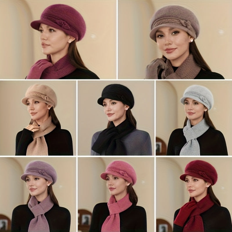 1 Gorro de Inverno de Pelúcia para Mulher - Gorro Macio com Fecho Ajustável, Proteção Leve e Quente para os Ouvidos para Clima Frio, Gorro de Inverno Elegante para Esqui, Corrida, Uso Diário - Disponível em Borgonha, Azul Marinho, Rosa, Roxo - Presente de Natal Perfeito para Mulheres