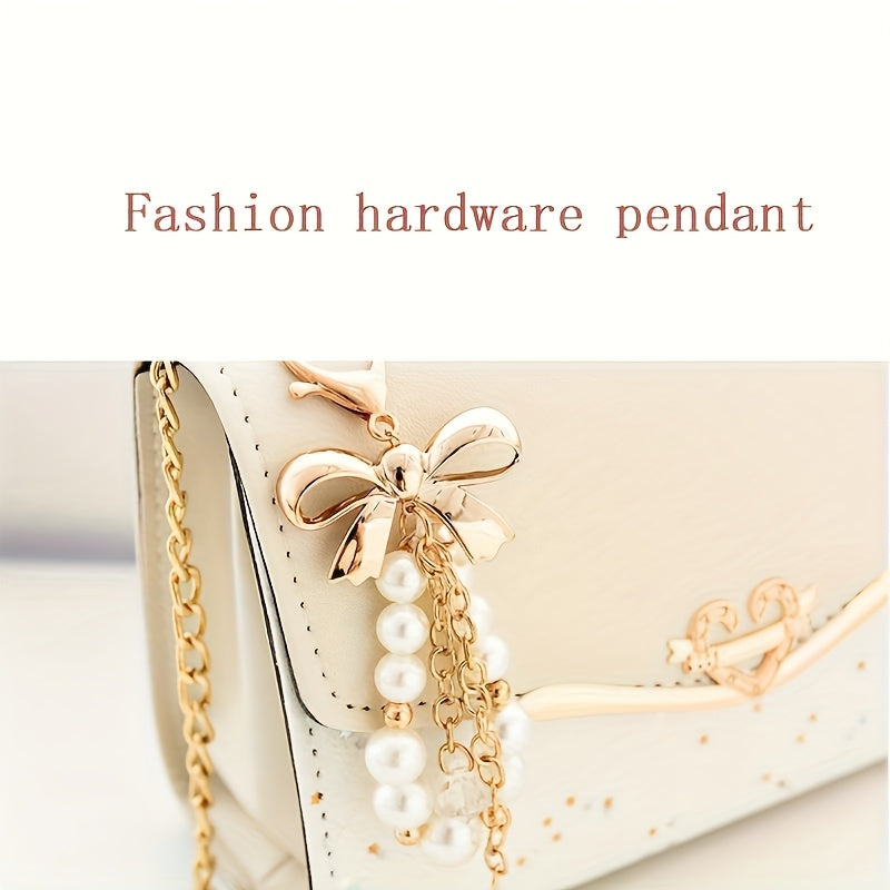 Elegant Sequin and Pearl Embellished Messenger Bag with Golden Chain Strap | Fashion Flip Cover, Adjustable Shoulder Strap, Ideal for Parties and Gifts, White Ivory Color, Magnetic Snap Closure, Dual Large Compartments