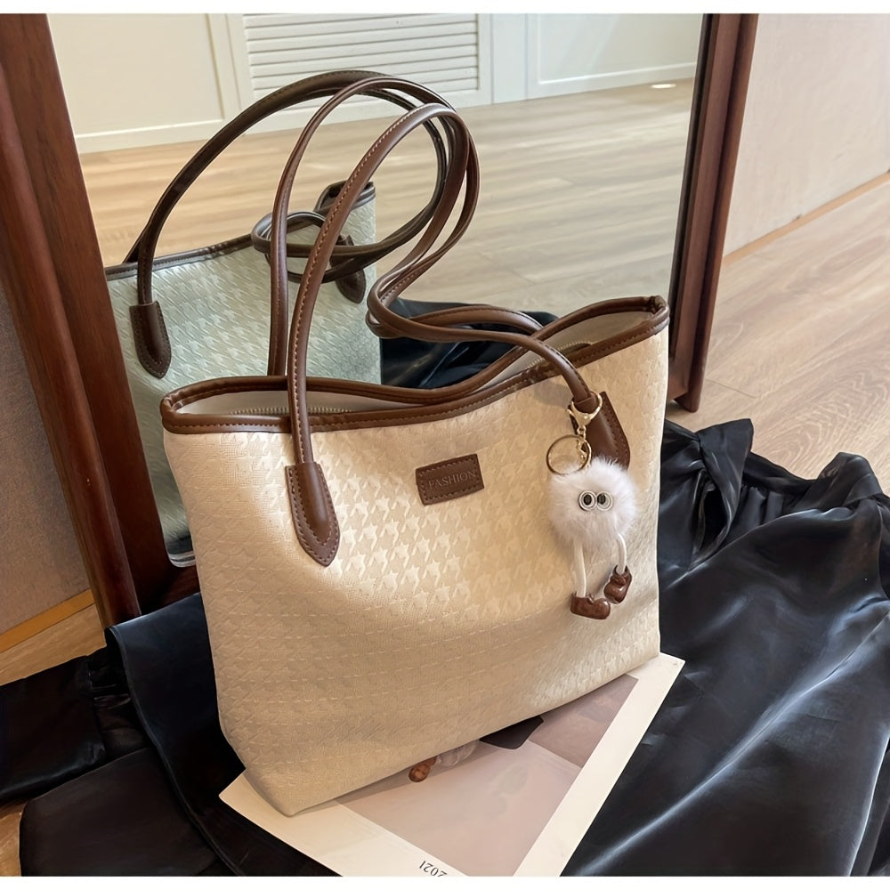 Large Capacity Shoulder Bag for Women - 2025 New Fashion Tote Bag with Zipper Closure, Polyester Lining, and Bird Pattern Design - Perfect for College Students, Commuting, and Casual Outings - Available in Deep Gray, White, and Beige