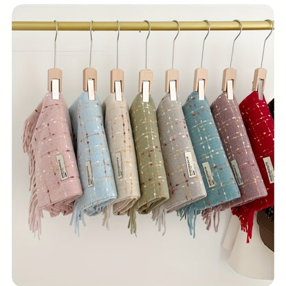 1 Peça Cachecol de Inverno para Mulheres com Forro de Fleece - Xale Grosso Xadrez com Franjas, Tassel Marrom e Bordô, Colar Macio e Quente para Clima Frio, Presente de Natal (Não Elástico, Estilo Europeu) - Bordô/Marrom/Branco