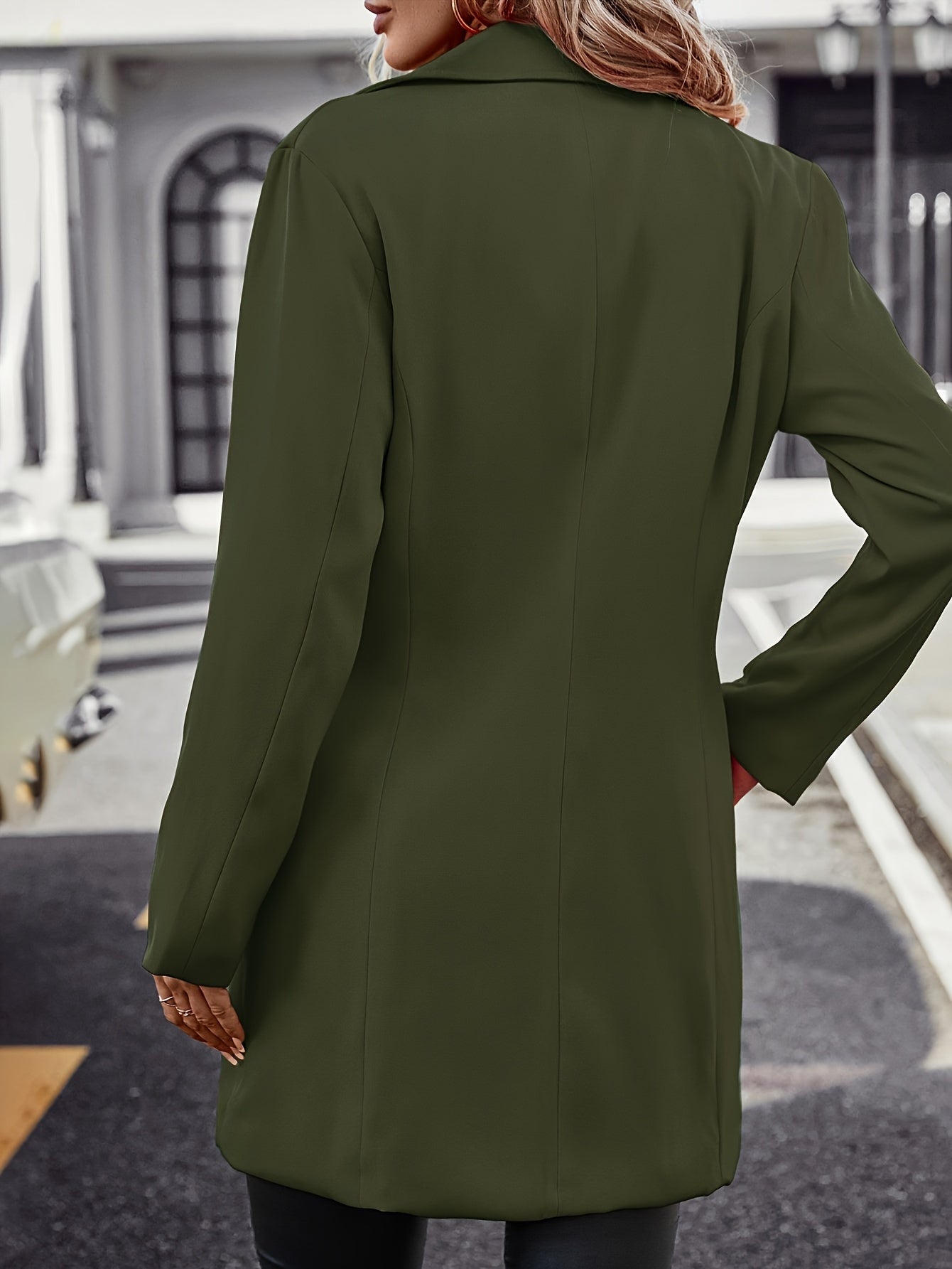 Casaco Trench Elegante Verde Oliva para Mulher - Fecho Estruturado com Botões, Manga Comprida, Abotoadura Simples, Cor Sólida, Perfeito para Outono/Inverno, Roupa Casual a Formal, Peça de Moda Versátil | Casaco de Estilo Clássico | Casaco de Corte Ajustado