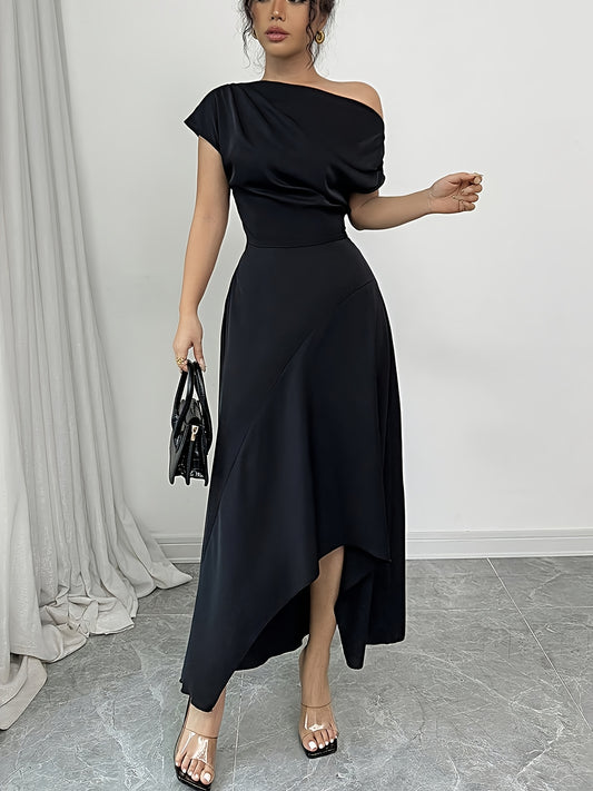 YY0309283 Premium One-Shoulder Dress for Women – Eye-Catching Irregular Hemline in Black