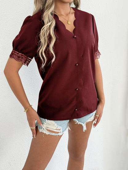 Women's Summer Casual Solid Color V-Neck Short Sleeve Shirt