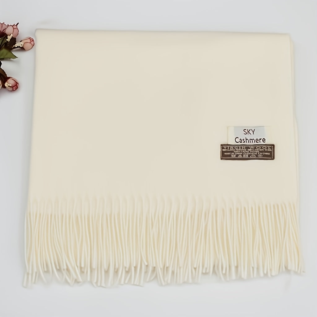 Lenço de Lã Macio e Confortável - Xale Escocês Bohemian Estiloso, Cor Sólida, Quente e à Prova de Vento, Lavável à Mão, Perfeito para Encontros Noturnos, Não Elástico - Presente Elegante!