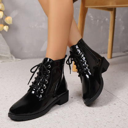 Women'S Chunky Heel Ankle Boots - Lace-Up & Side Zipper Closure, Slip-Resistant TPR Sole, All-Season Formal & Casual Shoes - Synthetic Cover-like Appearance for Everyday & Special Events - Easy-Clean Women'S Boots, Event Footwear, Sleek Boot Design, Durable Rubber Sole, Office Wear, Stylish Footwear, Comfortable Lining, Working Women