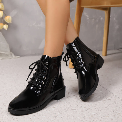 Women'S Chunky Heel Ankle Boots - Lace-Up & Side Zipper Closure, Slip-Resistant TPR Sole, All-Season Formal & Casual Shoes - Synthetic Cover-like Appearance for Everyday & Special Events - Easy-Clean Women'S Boots, Event Footwear, Sleek Boot Design, Durable Rubber Sole, Office Wear, Stylish Footwear, Comfortable Lining, Working Women