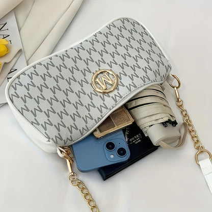 French Vintage Underarm Bag for Women, New Letter Print Crossbody Small Square Bag with Chain Strap, Perfect Lily Adjustable Crossbody Bag with M Logo - Zipper Closure Shoulder Bag, Suitable for Daily Commuting and Casual Outings, Light Brown/White/Black, Multifunctional Handbag, Fashion Accessory, Elegant Women'S Shopping Halloween, Christmas Gift, Handbag, Women'S Small Wallet, Fashionable Women Bags