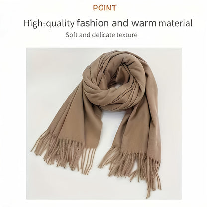 Lenço de Lã Macio e Confortável - Xale Escocês Bohemian Estiloso, Cor Sólida, Quente e à Prova de Vento, Lavável à Mão, Perfeito para Encontros Noturnos, Não Elástico - Presente Elegante!