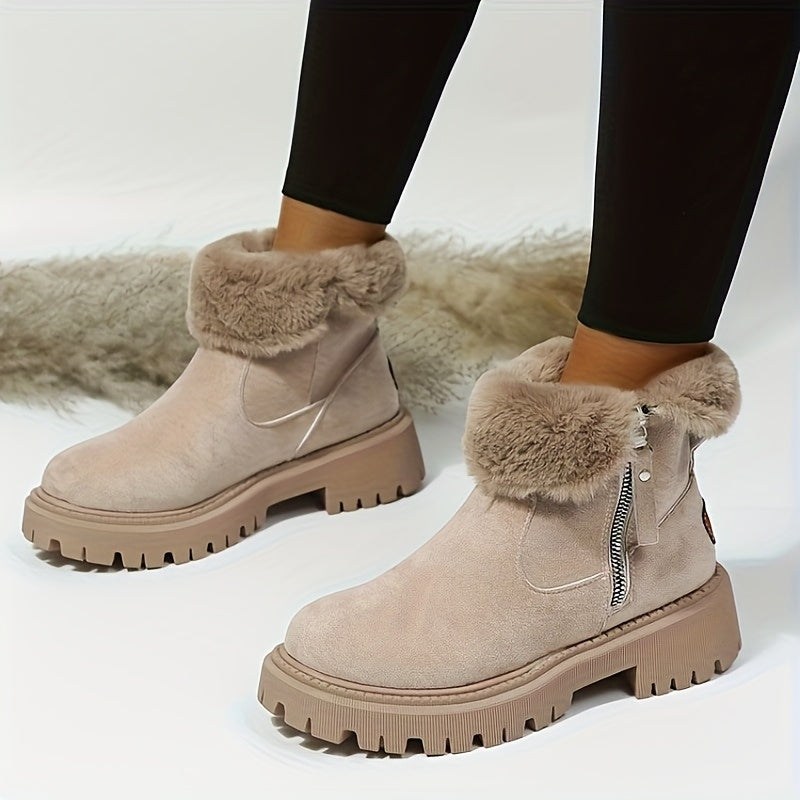 2025 Winter Women's Snow Boots: Anti-Slip Short Boots with Fleece Lining, Thickened and Warm Design