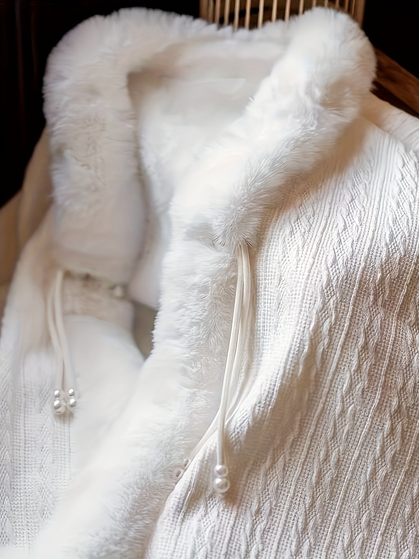 Capa de veludo elegante para mulheres - Casaco de inverno quente de pele sintética com capuz ajustável, mangas compridas e bolsos frontais para moda outono/inverno, roupa exterior aconchegante, moda aconchegante, estilo sofisticado, textura suave