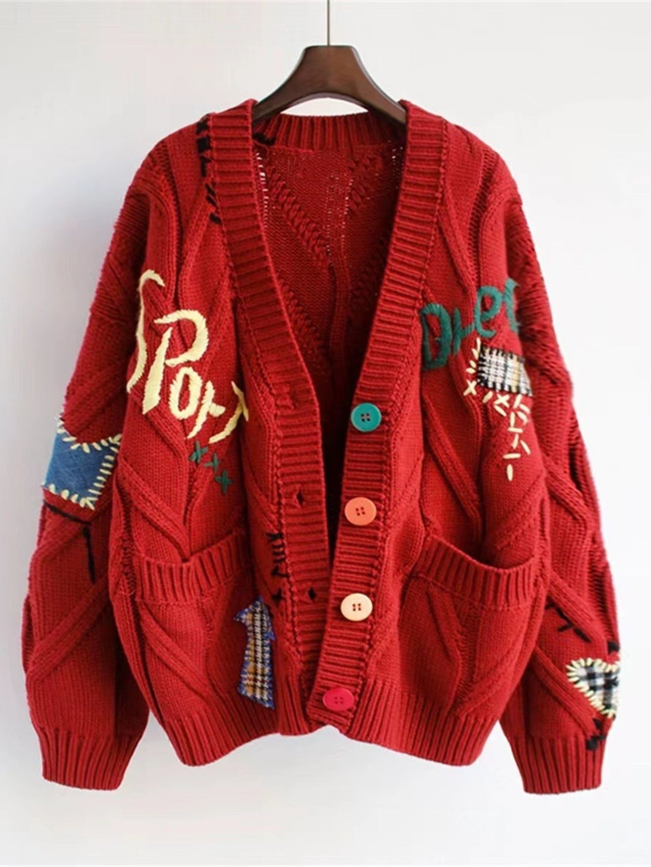 Women's 90.72 KG+ Heavy-Duty Cardigan Jacket - Elegant Collar Button-Front Sweater Coat, Machine Washable Winter Warm Outerwear Uniforms, Office & Casual Wear (Age-Reducing Fit, Red)