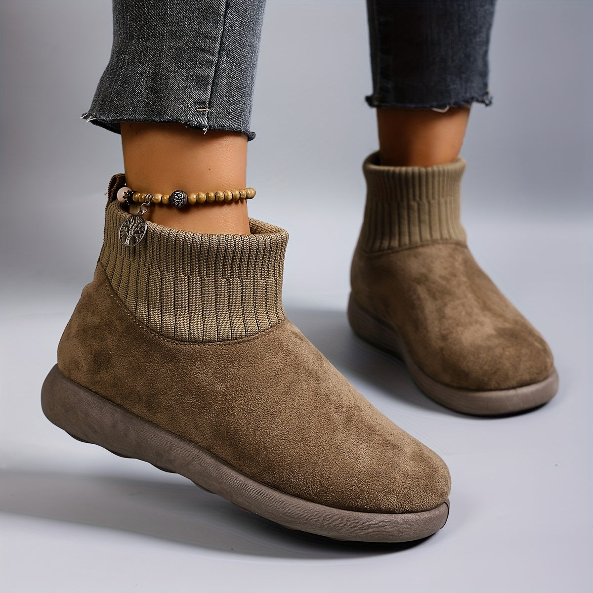 STEPREACH Women'S Winter Boots - Slip-On Ankle Boots with Cushioned Insole, Non-Slip Rubber Sole - Warm Brown - All-Season Casual & Formal Shoes