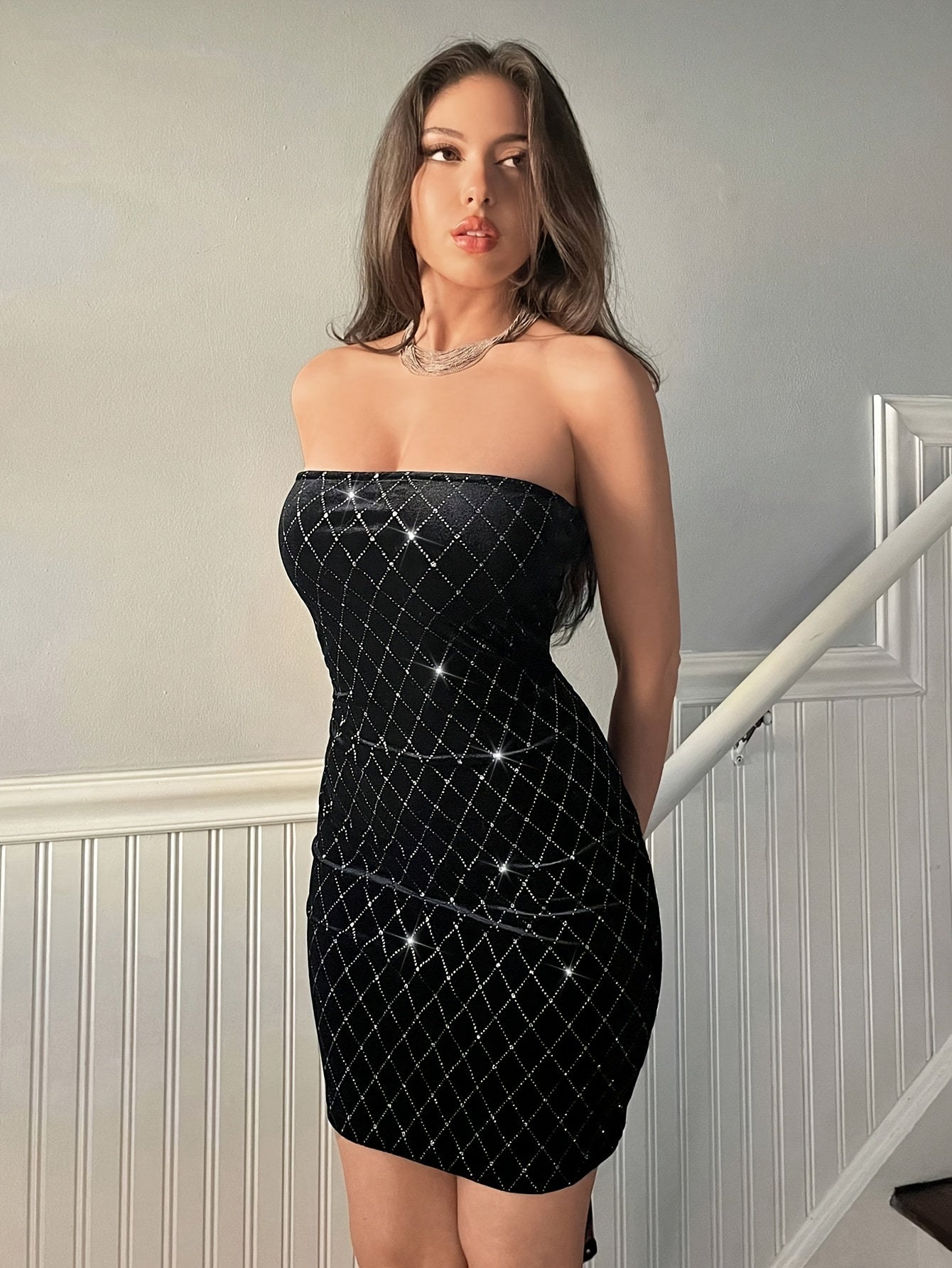 Women'S Sexy Backless Bodycon Dress, 100% Polyester Knit Fabric, Solid Color, Sleeveless, Spring/Summer/Fall Collection, Perfect for Adult