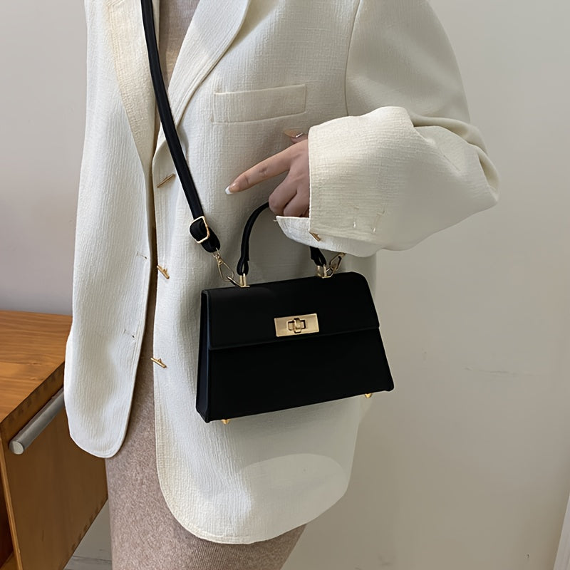 Women'S Elegant Retro Handbag & Crossbody Bag - Glossy / Brown/ Golden-Tone -like Texture, Golden-Tone Hardware & Turn-Lock Closure, Compact Mini Purse For Everyday, Purse, Crossbody Purse For Women, Handbag For Women, Designer Handbag For Women