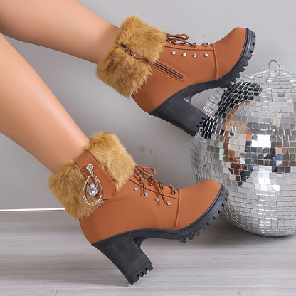 New Fengda Women's Lace-up Heightening Short Boots Women's Fashionable Versatile Solid Color Boots Round Head