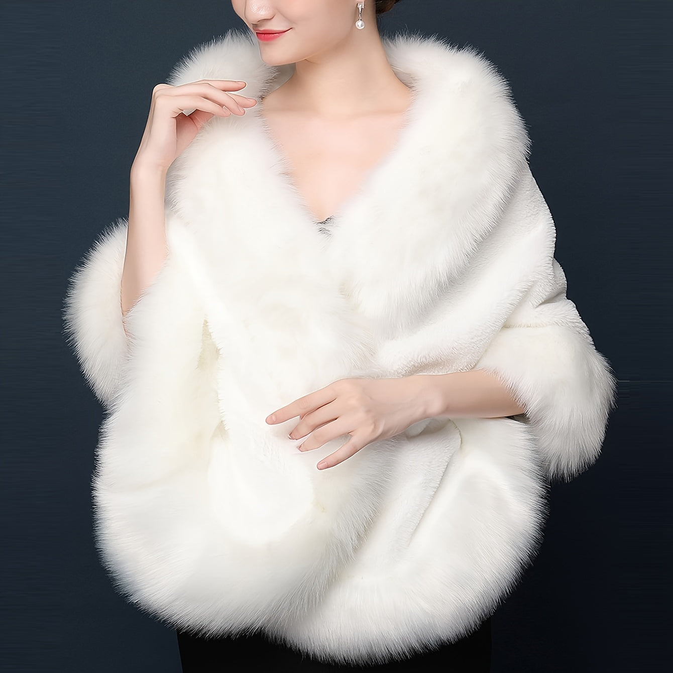 Xale Elegante de Pele Falsa Branca - Macio, Quente & À Prova de Vento para Casamentos, Festas & Eventos de Inverno