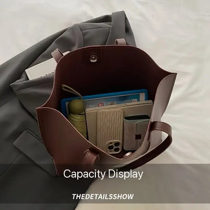 Women'S Large Capacity Tote - Elegant Minimalist Hand with Golden-Tone Hardware & Buckle Closure, Fixed Strap & Detachable Strap, Golden-Tone Hardware, Versatile For Work, Travel