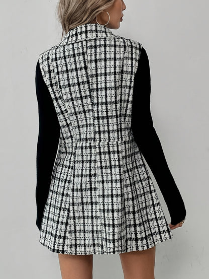 Elegant Plaid Vest & Skirt Set – Double-Breasted Winter Look