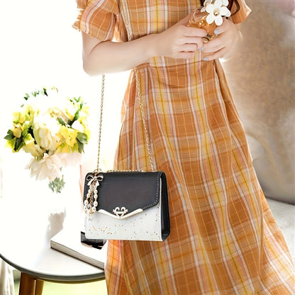 Elegant Sequin and Pearl Embellished Messenger Bag with Golden Chain Strap | Fashion Flip Cover, Adjustable Shoulder Strap, Ideal for Parties and Gifts, White Ivory Color, Magnetic Snap Closure, Dual Large Compartments