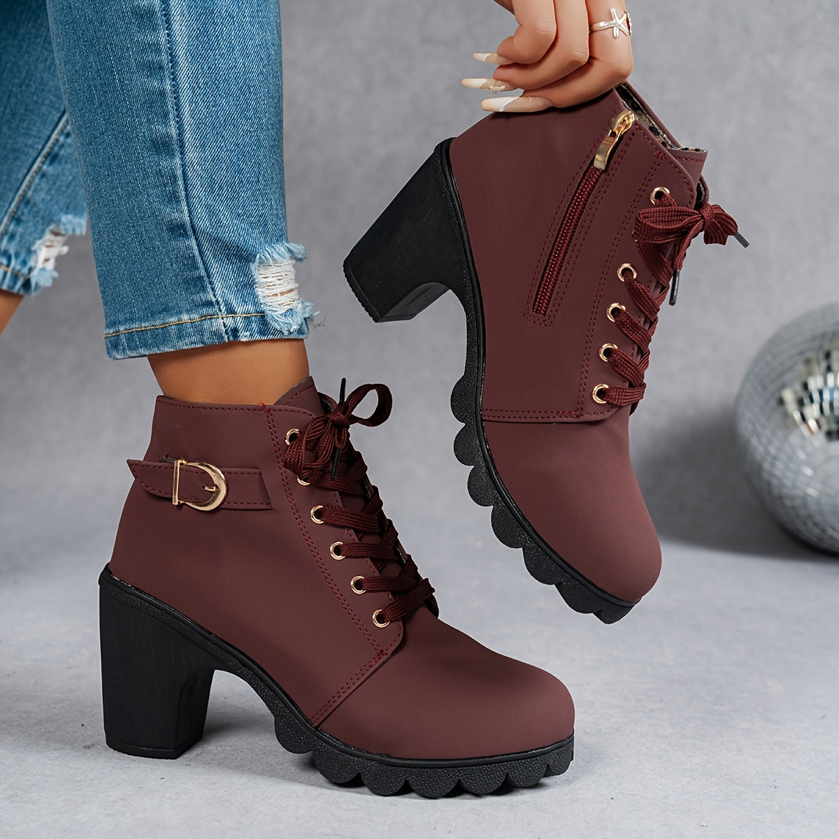 Women's Olive Green High-Heel Platform Ankle Boots - Thick Rubber Sole, Round Toe & Zipper Closure, All-Season Versatile Casual to Semi-Formal, Easy On/Off Faux Cover Booties, Ankle Boots For Women, Womens Ankle Boots, Fall Boots For Women, Boots For Women Elegant Classy, Women Ankle Boots, Bottes Femme, Boots For Women Ankle, Boots Women, Ankle Boots For Women Elegant Classy