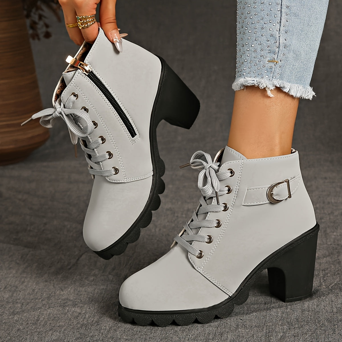 Women's booties - Women's platform wedge boots - non-slip rubber sole - imitation with a zipper closure in the middle heel - all season - winter - party and everyday shoes - inexpensive Women's shoes